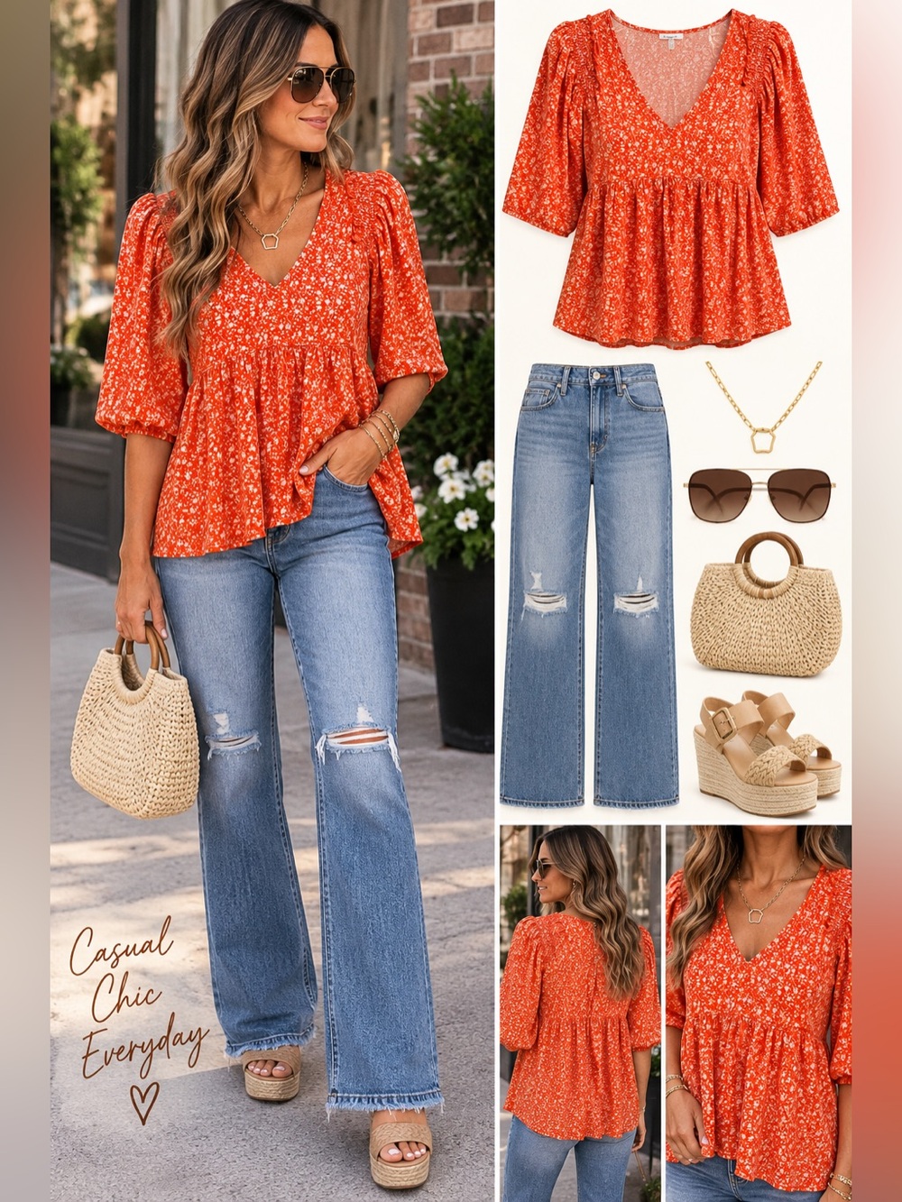 🎉🩷SALE🩷🎉🆕🧡MITTOSHOP: Coral Babydoll Floral Top SMALL